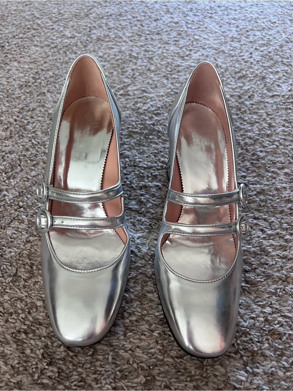 J Crew Maisie Double Strap Silver Metallic Mary Jane Pumps